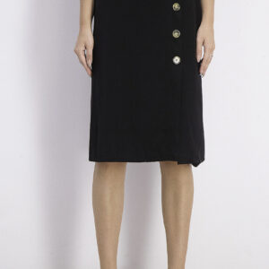 Womens Button Detail Midi Skirt Black