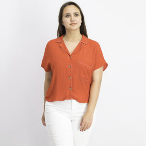 Womens Button Fly One Front Pocket Top Red
