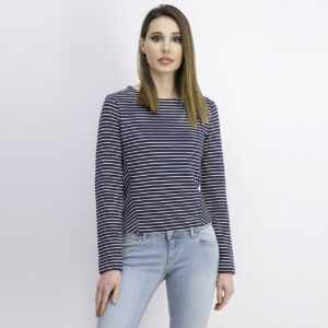 Womens CN Striped Knit Long Sleeve Tops Navy/White