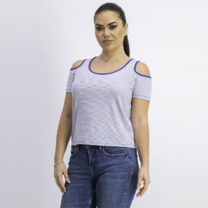 Womens Cold Shoulder Top Blue/White