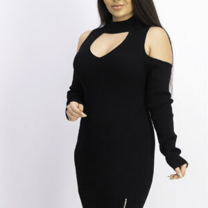Womens Cold Shoulder Zip Dress Caviar Black