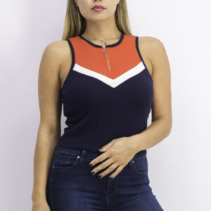 Womens Colorblock Knitted Tank Top Navy/Red/White