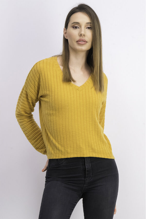 Womens Cozy V-Neck Ribbed Top Golden Mirage