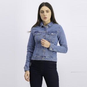 Womens Denim Full Sleeves Jacket with Flap Pockets Denim Blue