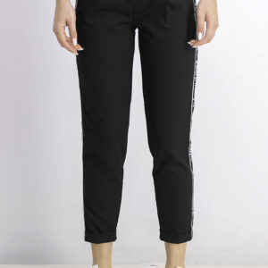 Womens Drawstring Side Print Pants Black