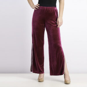 Womens Embellished-Trim Velvet Pants Fuchsia