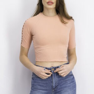Womens Embellished With Faux Pearl Top Blush