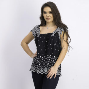 Womens Embroidered Eyelet Top Black/White