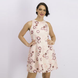 Womens Embroidered Floral Dress Pink