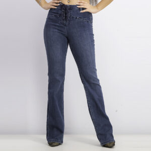 Womens Eva Lace Up Boot Cut Jeans Baltic Blue