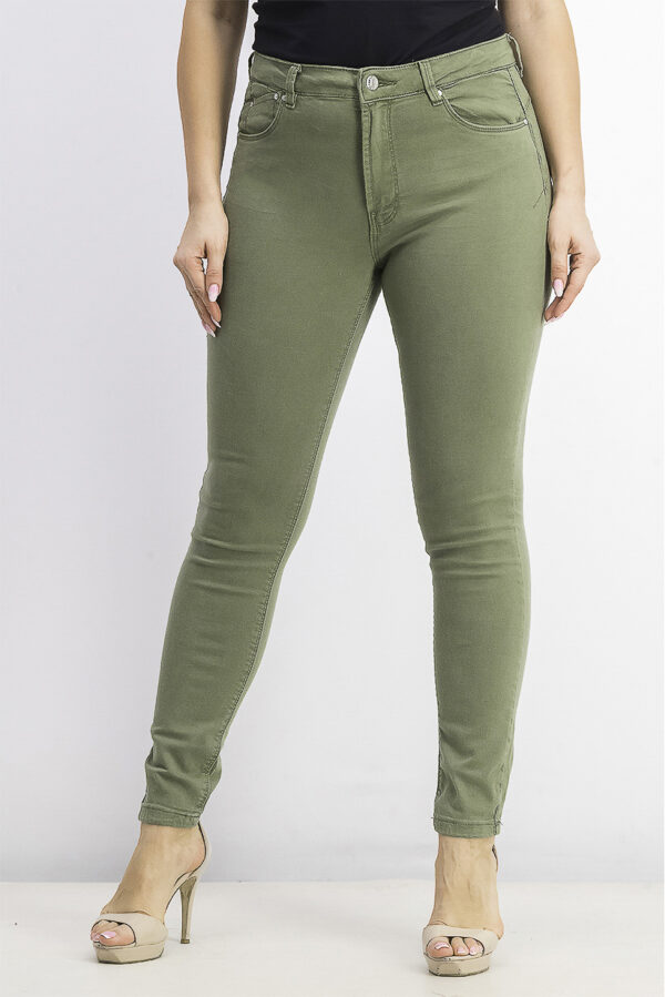 Womens Five-Pocket Push Up Jeans Olive