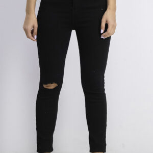 Womens Five Pocket Ripped Jeans Black