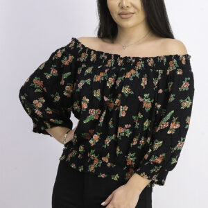 Womens Floral Pattern Tops Black Combo