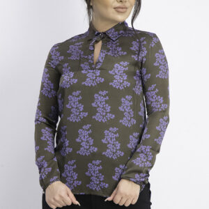 Womens Floral Print Blouse Olive/Purple