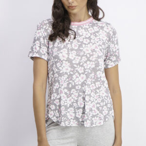Womens Floral Print Pajama Top Grey Combo