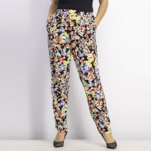 Womens Floral Print Pants Black/Red/Yellow Combo
