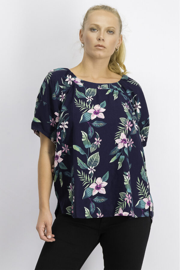 Womens Floral Print Top Navy Combo