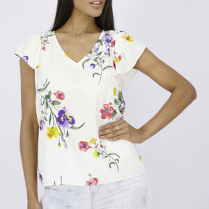 Womens Floral-Print Top White Combo