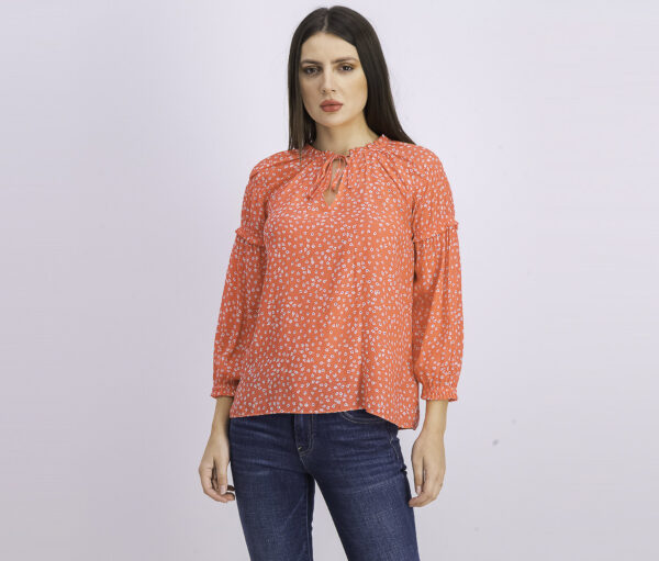 Womens Floral Printed Top Bright Red