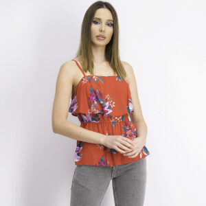Womens Floral Ruffle Cami Top Red Combo