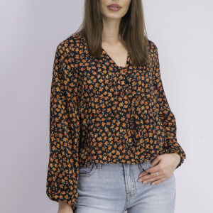 Womens Floral Satin Blouse Black/Red