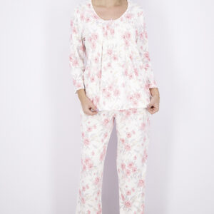 Womens Floral Top And Pajama Pants 2pcs Set Rose/White