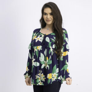 Womens Floral Top Green/Blue Combo