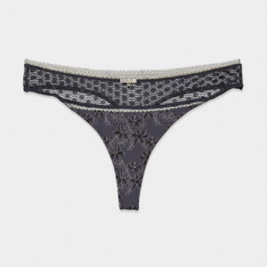 Womens Floral With Lace Thong Panty Gray