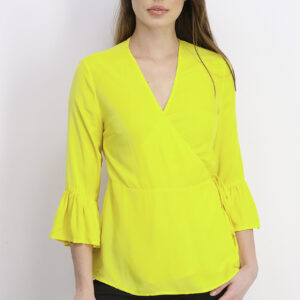 Womens Fold Over Front Blouse Yellow