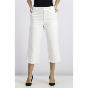 Womens Frayed Cropped Pants White
