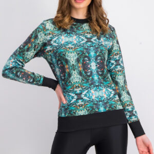 Womens French Terry Sweater Teal Combo/Black