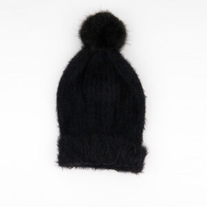 Womens Fuzzy Beanie Hat Black