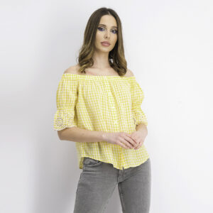 Womens Gingham Off Shoulder Top Yellow/White