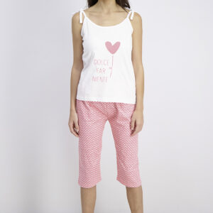 Womens Graphic Print Sleeveless Top and Pajama Capri Pants Set White/Pink