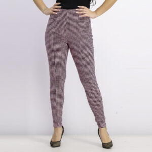 Womens Houndstooth Print Pull-On Pants Pink/Black
