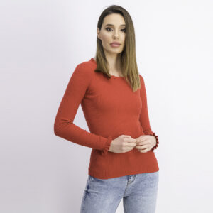 Womens Knit Ruffle Top Red
