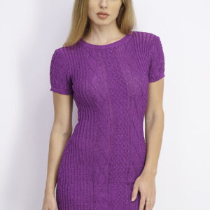 Womens Knitted With Metallic Thread Short Dress Purple