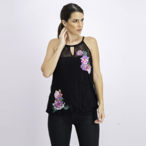 Womens Lace Embroidered Halter Top Black Combo