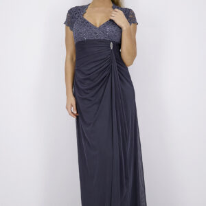 Womens Lace Empire-Waist Gown Charcoal
