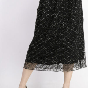 Womens Lace-Overlay Midi Skirt Black/Gold