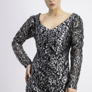 Womens Lace Ruffle Dress Black/Silver