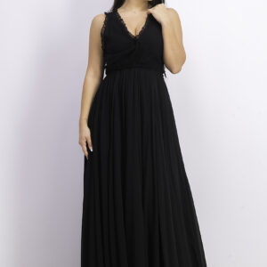 Womens Lace V-Neck Long Gown Black