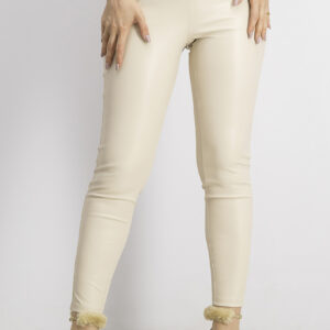 Womens Leather Pull-On Pants Beige
