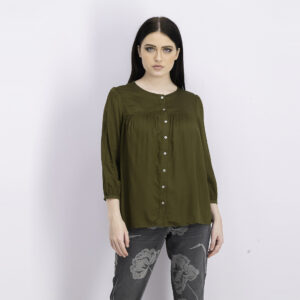 Womens Long Sleeve Button Top Olive