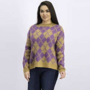 Womens Long Sleeve Knit Sweatshirt Brown/Purple