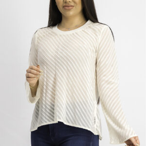 Womens Long Sleeve Round Neck Tunic Top Ivory