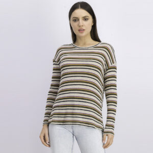 Womens Long Sleeve Striped Tops Olive Combo