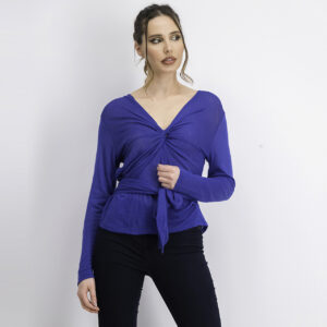 Womens Long Sleeve Tie Front Top Blue