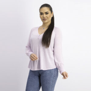 Womens Long Sleeve V-Neck Top Lilac