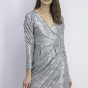 Womens Long Sleeve Wrap Dress Silver